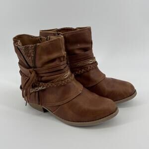 Jellypop Girls Harmony brown ankle boots, side zipper boho (size 1) #TM225